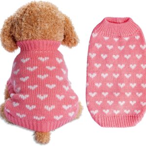 Dxhycc Dog Knitted Sweater Dog Heart Sweater Puppy Sweater Warm Soft Pet Holiday Clothes for Medium Cats and Dogs (Pink, M)