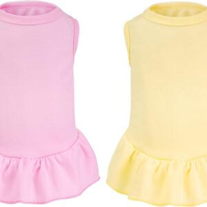 2 Pcs Dog Dresses Cat Skirt Solid Color Dog Clothes Summer Sleeveless Puppy Girl Clothes for Small Pet Dogs Cats (Yellow,Pink, Small)