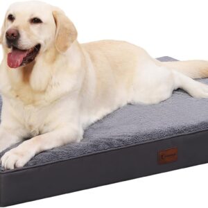 MIHIKK Waterproof Dog Bed Medium Size Dog Orthopedic Dog Beds for Crate with Removable Washable Cover Egg-Crate Foam Pet Pad Mat with Anti-Slip Bottom, 35×22 Inch, Grey