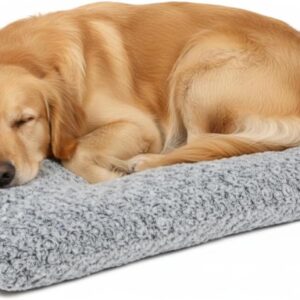Lafyette. – US Based, Washable Faux Fur Dog Bed, Deluxe Plush Dog Crate Bed, Comfy Kennel Pad, Anti-Slip Pet Sleeping Mat, Soft Cozy Mattress for Large, Medium, Small Size Breed Dogs, 35″ x 23″, Grey