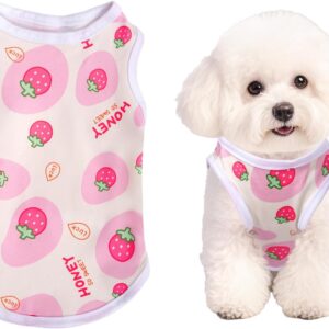 Pink Dog Shirts Cute Summer Dog Clothes Soft Pet T-Shirt Printed Puppy Shirt for Small Medium Dogs Cats Girl(Strawberry1,M)
