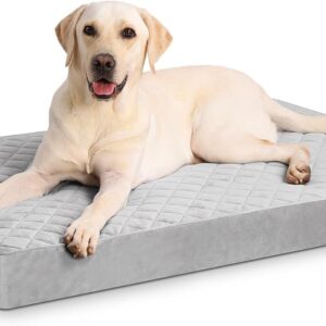 Orthopedic XL Dog Beds Large Sized Dog Waterproof Bed with Removable Washable Cover and Non-Slip Bottom, Quilting Pet Mattress for Crate, 41×27 Inch, Light Gray