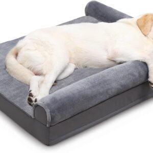 KSIIA Orthopedic Dog Bed – Waterproof for Large Dogs, Flannel Bolster Couch With Egg Crate Foam, Removable Washable Cover & Nonskid Bottom, 36 x 27 Inch, Gray