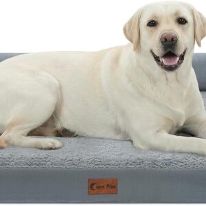 Orthopedic Dog Beds for Extra Large Dogs, Waterproof Egg Crate Foam XL Dog Bed with Sides 45x35Inch, Big Dogs Couch Beds with Removable Washable Cover and Nonskid Bottom, Grey