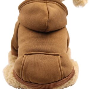 Jecikelon Winter Dog Hoodie Sweatshirts with Pockets Warm Dog Clothes for Small Dogs Chihuahua Coat Clothing Puppy Cat Custume (Coffee, Small)
