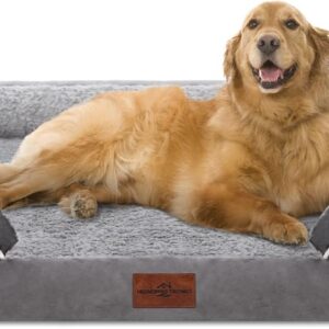 Comfort Expression Orthopedic Dog Bed for Extra Large Dogs 42×30 Inch, Waterproof Egg Crate Foam XL Pet Bed with Removable Bolsters, Dog Couch with Washable Cover & Non-Slip Bottom, Grey