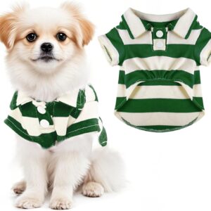 Dog Shirt Polo Shirt Striped Collar Puppy Clothes Summer Button Up Pet Clothes for Small Medium Dogs Cats for Boy Girl Pets (Green, Medium)