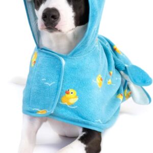 Barkbox Dog Bathrobe Fast Drying with Hook and Loop Closure & Wrap Tie Snuggle, Cute Dogs Clothes, Easy to Clean, Machine Washable, Dog Coats and Tumble Dry Low – Rubber Duck, Medium