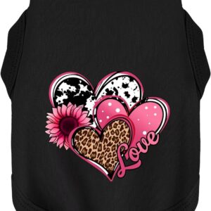 Discover Cozy Cotton Canine Wear: Soft, Lightweight, and Breathable Dog Shirt Vest with Eye-Catching Graphics (Hearts and Love), Keeping Your Furry Friend Comfy! Black S