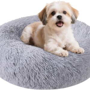 Dog Bed for Small Medium Large Dogs Cats, 20 inch Calming Washable-Round Cozy Soft Pet Bed for Puppy and Kitten with Slip-Resistant Bottom