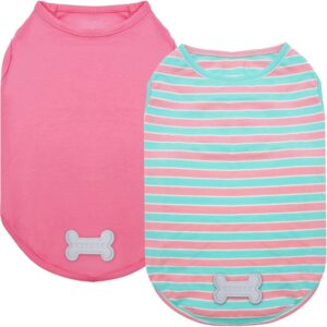 KYEESE 2Pack Dog Shirt, Soft Striped Dogs T Shirts, Lightweight Doggie Tank Top Cat Clothes, Sleeveless Dog Shirt for Small Dogs, Stretchy Pet Vest, Pink, Medium