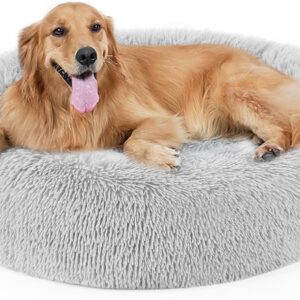 Dog Bed, Cat Calming Bed, Faux Fur Pillow Pet Donut Cuddler Round Plush Bed for Large Medium Small Dogs and Cats