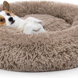 MIXJOY Orthopedic Dog Bed Comfortable Donut Cuddler Round Pet Beds Ultra Soft Washable Dog and Cat Cushion (20”/23”/30”) (23”, Brown)
