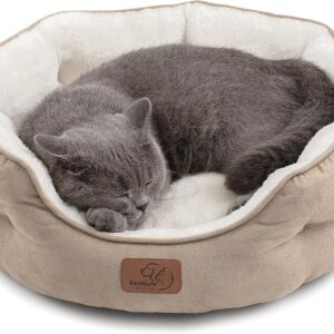 Bedsure Dog Beds for Small Dogs – Round Cat Beds for Indoor Cats, Washable Pet Bed for Puppy and Kitten with Slip-Resistant Bottom, 20 Inches, Camel