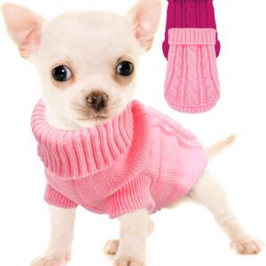 Kallfir’s cutie XXS Dog Sweater, 2 Pieces Turtleneck Knitted Chihuahua Sweater Yorkie Teacup Dog Clothes Small Dogs Girl Winter Warm Sweaters Pet Cat Sweater Cold Weather Puppy Clothes XX-Small