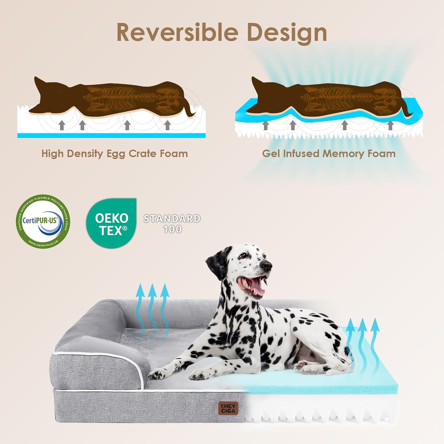 EHEYCIGA Orthopedic Dog Beds for Extra Large Dogs 44x32Inch, Waterproof Memory Foam XL Pet Bed with Sides, Non-Slip and Egg-Crate Foam Big Dog Couch Bed with Washable Removable Cover, Grey - Image 4