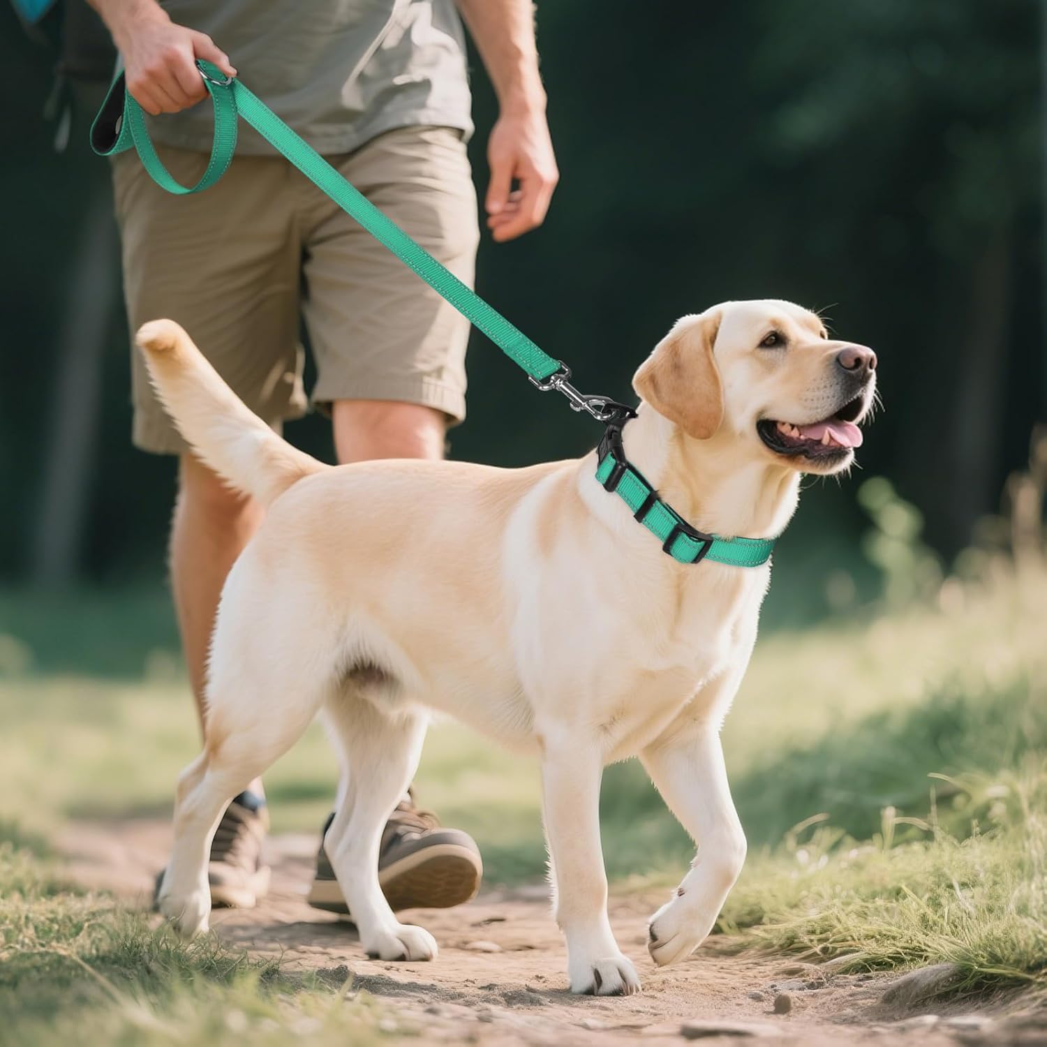Joytale Reflective Dog Collar, Soft Neoprene Padded, Metal D-Ring, Nylon Pet Collar Adjustable for Large Dogs, Teal, L - Image 5