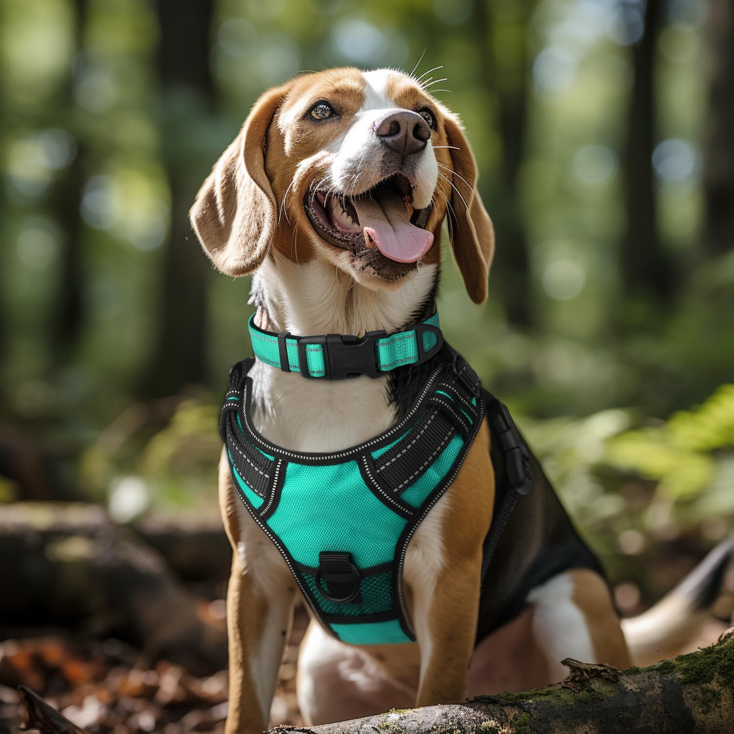 Joytale Reflective Dog Collar, Soft Neoprene Padded, Metal D-Ring, Nylon Pet Collar Adjustable for Large Dogs, Teal, L - Image 2