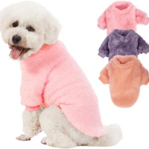 Dog Sweater, 3 Pack Dog Sweaters for Small Dogs, Dog Clothes for Small Dogs Girl Boy, Ultra Soft and Warm Puppy Sweater Dog Coat for Winter Christmas (S, Pink+Purple+Peach)
