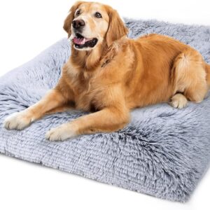 Vonabem Large Dog Bed Crate Pad 36 inch, Washable Pet Beds Medium Small Sized Dogs, Deluxe Plush Warm Anti-Slip Puppy Mats for Sleeping, Soft Kennel Pads 35 * 23 inch Grey