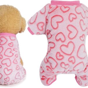 Dxhycc Fleece Dog Pajamas Cute Dog Heart Puppy Jumpsuit Warm Soft Pet Holiday Clothes for Small Medium Cats and Dogs (Pink, S)