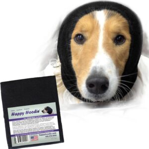 Happy Hoodie The Original Dog & Cat Calming Band – American Brand – Anxiety Relief/Noise Protection – Grooming – Thunder – Fireworks (Large, Black) – Since 2008