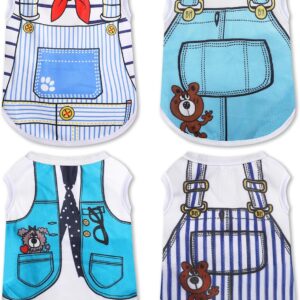 Puppy Clothes Summer Dog Shirts: Mesh Dog Clothes for Small Dogs Girl Boy with Cute Patterns, Pet T-Shirts for Chihuahua Yorkie Poodle, Blue Set of 4, XS