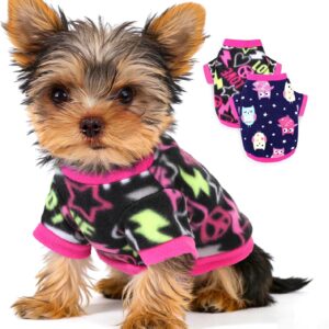 2 Pieces Dog Sweaters for Small Dogs Girl Fleece Puppy Sweater for Teacup Chihuahua Yorkie Clothes Soft Warm XS Dog Clothes Doggie Pet Outfit Cute Print, Rose, Pink