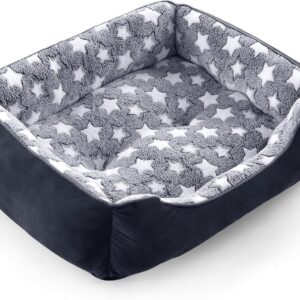 GASUR Small Dog Beds Small Size Dogs, Rectangle Washable Dog Bed, Orthopedic Dogs Sofa Bed, Pet Cuddler Anti-Slip Bottom, Soft Calming Sleeping Warming Puppy Bed (S (20″x 19″x 6″), Black)