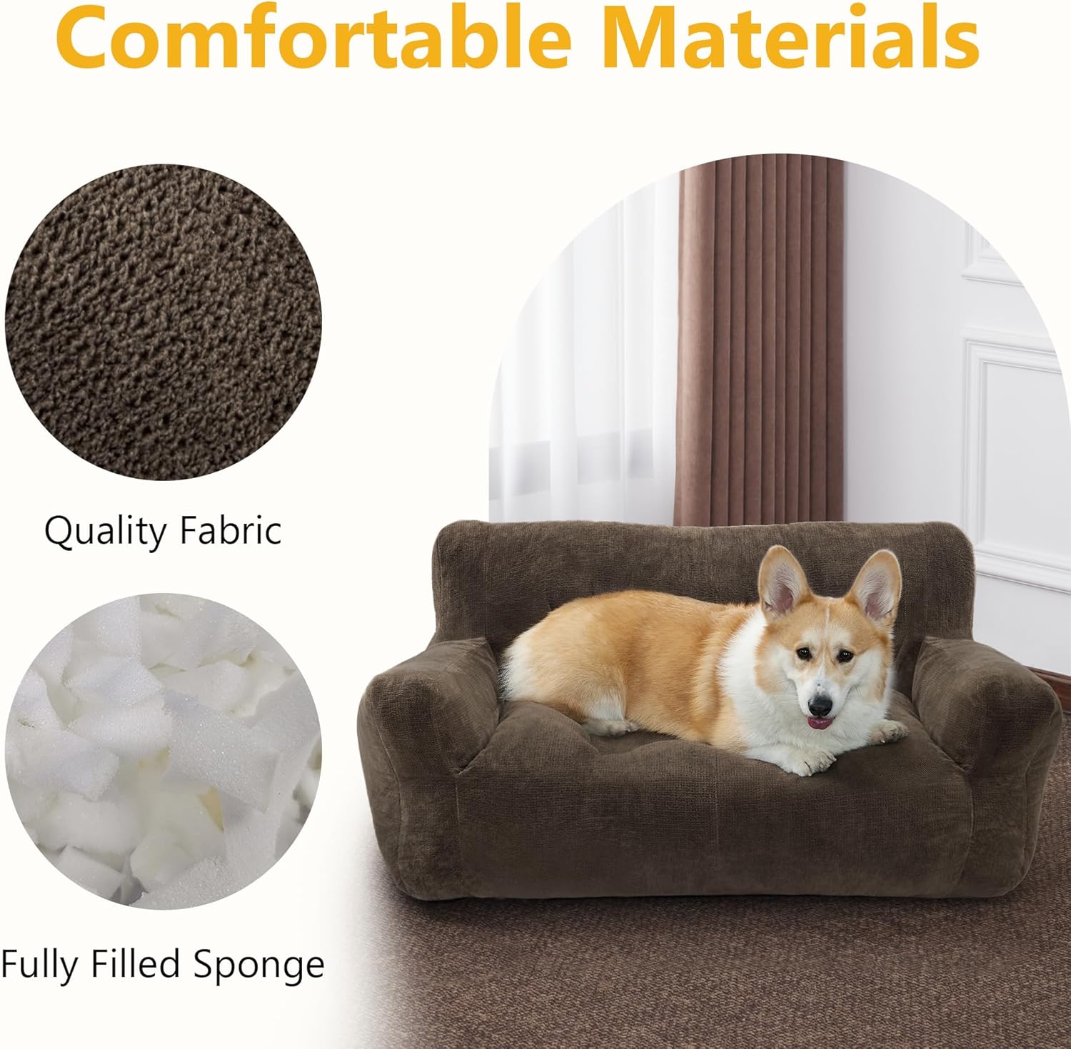 Lovupet Dog Couch for Small Medium Breed, Dog Sofa Bed Full Filled Sponge, No Assembly Need, PS581 (Mocha) - Image 5