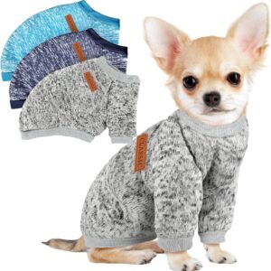 3 Pack Dog Sweaters for Small Dogs Girl Boy Winter Fleece Clothes Warm Soft Dog Sweatshirt Outfit for Dogs Cats Pet Apparel
