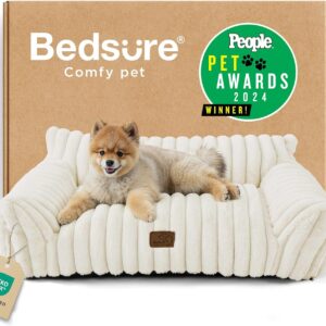 Bedsure ComfyFleece™ Cute Cat Couch for Pets – As Seen on TV on Good Day New York, Small Medium Dog Bed, Supportive Couch Bed for Small Dogs, 30 Inch, Cream