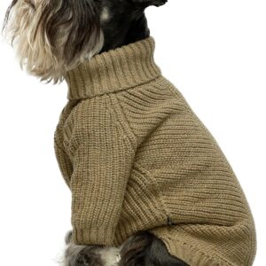 Fitwarm Thermal Knitted Dog Sweater Doggy Winter Coat Pet Clothes Doggie Turtleneck Jacket Puppy Outfits Cat Sweatsuit Sage Green Medium