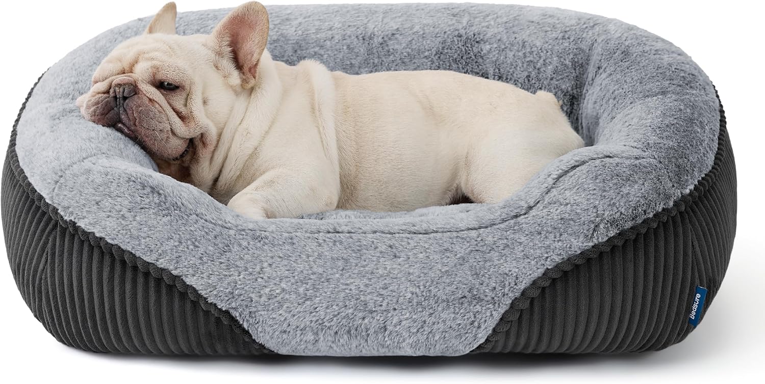 Bedsure Washable Dog Bed Medium Size Dog - Rectangle Fluffy Plush Big Pet Bed, Corduroy Fleece and Nonskid Bottom,30x24x8inches,Suitable for Pet Up to 35lbs,Grey - Image 8
