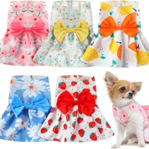 Saintrygo 5 Pieces Floral Dog Dress Cute Dog Skirt Pet Dresses Pet Clothes Dresses Cat Princess Bowknot Clothes Puppy Outfits for Yorkie Puppy Cat, 5 Styles(Cute Style,X-Small)