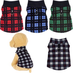 Rbenxia Buffalo Plaid Dog Sweaters with Leash Ring – Soft Fleece Vest Jacket Pet Clothes Winter Outfits for Small Puppy Cat Pets (Medium)