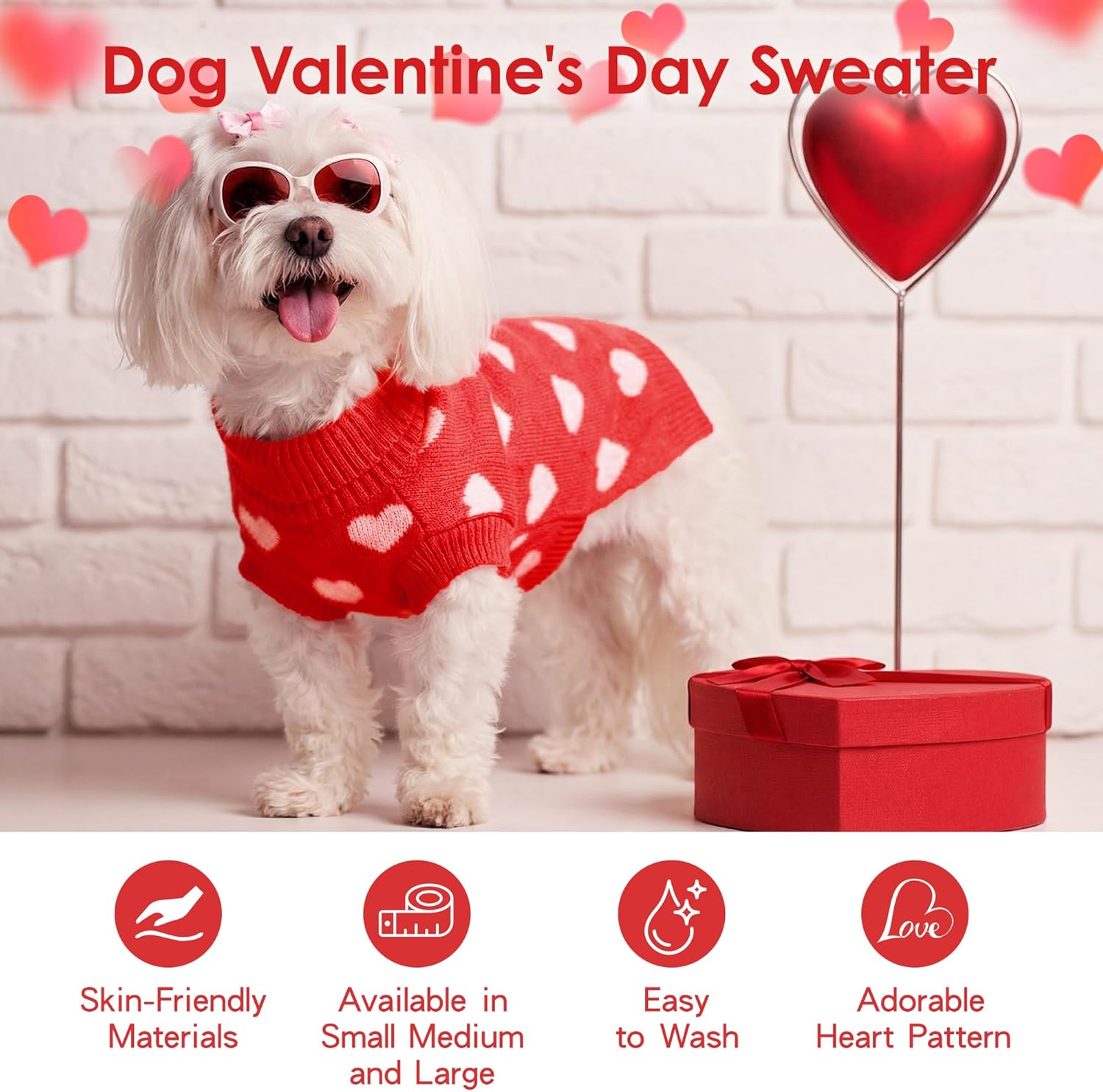 Valentines Dog Sweater Heart Dog Valentines Outfit Soft Warm Knitted Pet Clothes Cold Weather Puppy Clothes for Small Medium Dogs Cats - Image 2