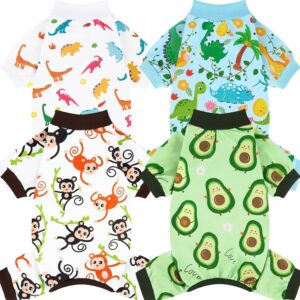 XPUDAC 4 Pack Dog Pajamas Soft Strechy Summer Doggie Clothes for Small Medium Dogs Boy Girl Cat Apparel-Small