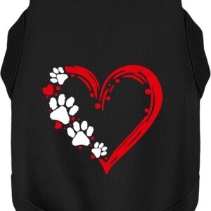 Discover Cozy Sleeveless Canine Wear: Soft, Lightweight, and Breathable Cotton Dog Shirt Featuring Heart and Paw Graphics. Vest Tank Top is Ideal for Small, Medium, and Large Breeds Black XS