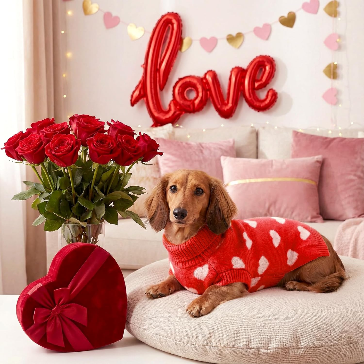 Valentines Dog Sweater Heart Dog Valentines Outfit Soft Warm Knitted Pet Clothes Cold Weather Puppy Clothes for Small Medium Dogs Cats - Image 5