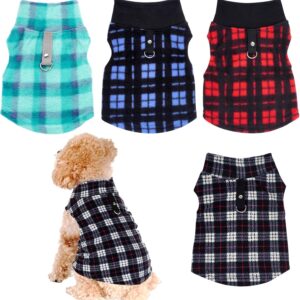 Rbenxia 4 Pieces Buffalo Plaid Dog Sweaters with Leash Ring Soft Fleece Vest Dogs Pullover Warm Jacket Pet Dogs Clothes Winter Dog Outfits for Small Puppy Cat Pets (Green, Blue, Grey, Red, X-Small)