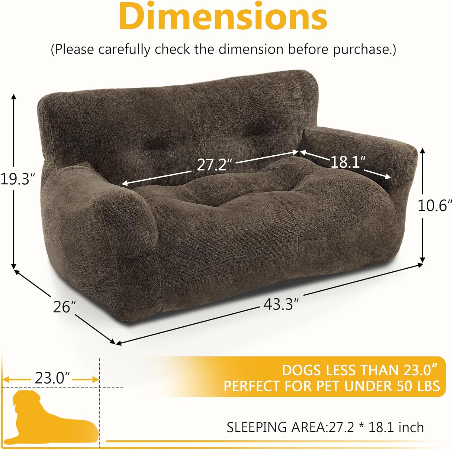 Lovupet Dog Couch for Small Medium Breed, Dog Sofa Bed Full Filled Sponge, No Assembly Need, PS581 (Mocha) - Image 3