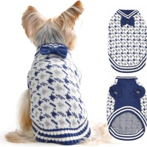 Small Dog Sweater, Soft Knit V-Neck Dog Clothes for Spring Early Morning Walks, Puppy Outfit for Chihuahua, Yorkie, Cat, Lightweight Doggy Apparel (Blue, M)