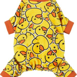 Fitwarm Funny Duck Dog Pajamas, Dog Winter Clothes for Small Dogs Girl, Lightweight Velvet Pet Jumpsuit, Cat Onesie, Yellow, Medium