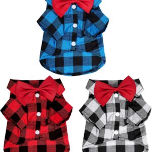 Tongcloud 3 Pack Plaid Puppy Cat Shirt Cute Cat Shirt Dog Shirt for Extra Small Dogs Cats Birthday Party and Holiday Photo(Red, Blue & White,Extra Small)