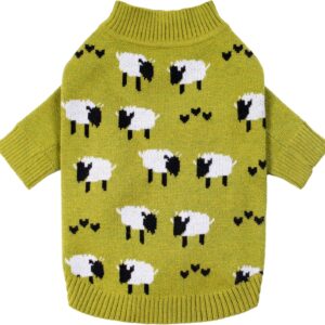 Fitwarm Funny Sheep Dog Sweater, Thermal Winter Clothes for Small Dogs – Boy & Girl – Holiday Clothes – Pullover Jumper – Pet Outfit – Black, Green, White – Medium