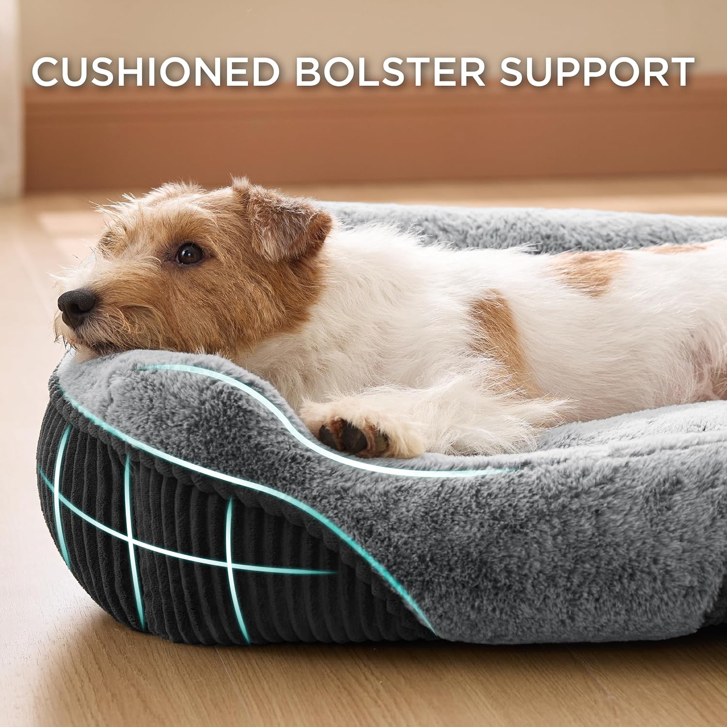 Bedsure Washable Dog Bed Small Medium Size Dog - Rectangle Fluffy Plush Pet Bed Puppy Bed, Comfy Corduroy Fleece and Nonskid Bottom,25x21x7inches,Suitable for Pet Up to 20lbs,Grey - Image 2