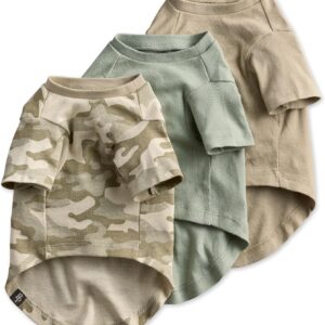 Toby II – The Perfect Tee, 3 Pack Short Sleeve Pet T-Shirt 100% Organic Cotton Tees Clothes for Small, Medium, Large Dogs​​, Sage Camo, Small (10-25 lbs)