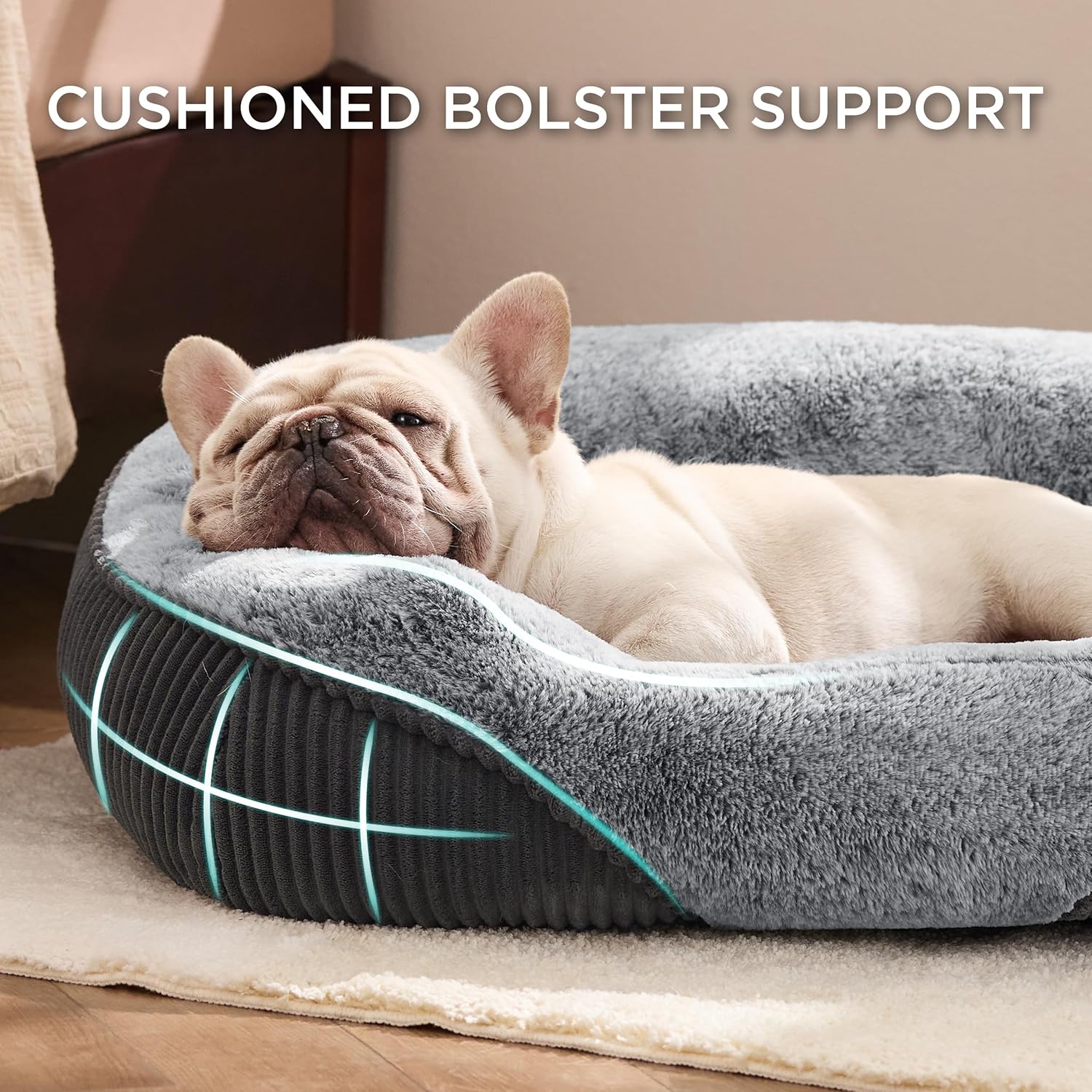 Bedsure Washable Dog Bed Medium Size Dog - Rectangle Fluffy Plush Big Pet Bed, Corduroy Fleece and Nonskid Bottom,30x24x8inches,Suitable for Pet Up to 35lbs,Grey - Image 2
