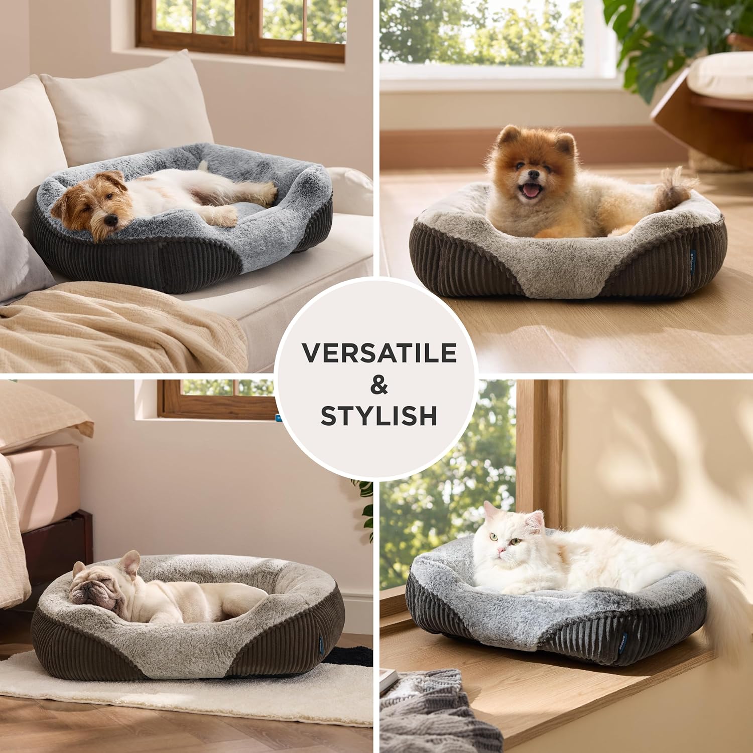 Bedsure Washable Dog Bed Small Medium Size Dog - Rectangle Fluffy Plush Pet Bed Puppy Bed, Comfy Corduroy Fleece and Nonskid Bottom,25x21x7inches,Suitable for Pet Up to 20lbs,Grey - Image 6